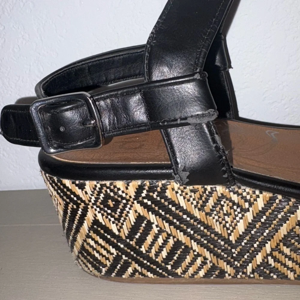 DV Dolce Vita Woven Tribal Raffia Black Platform Wedge Sandal